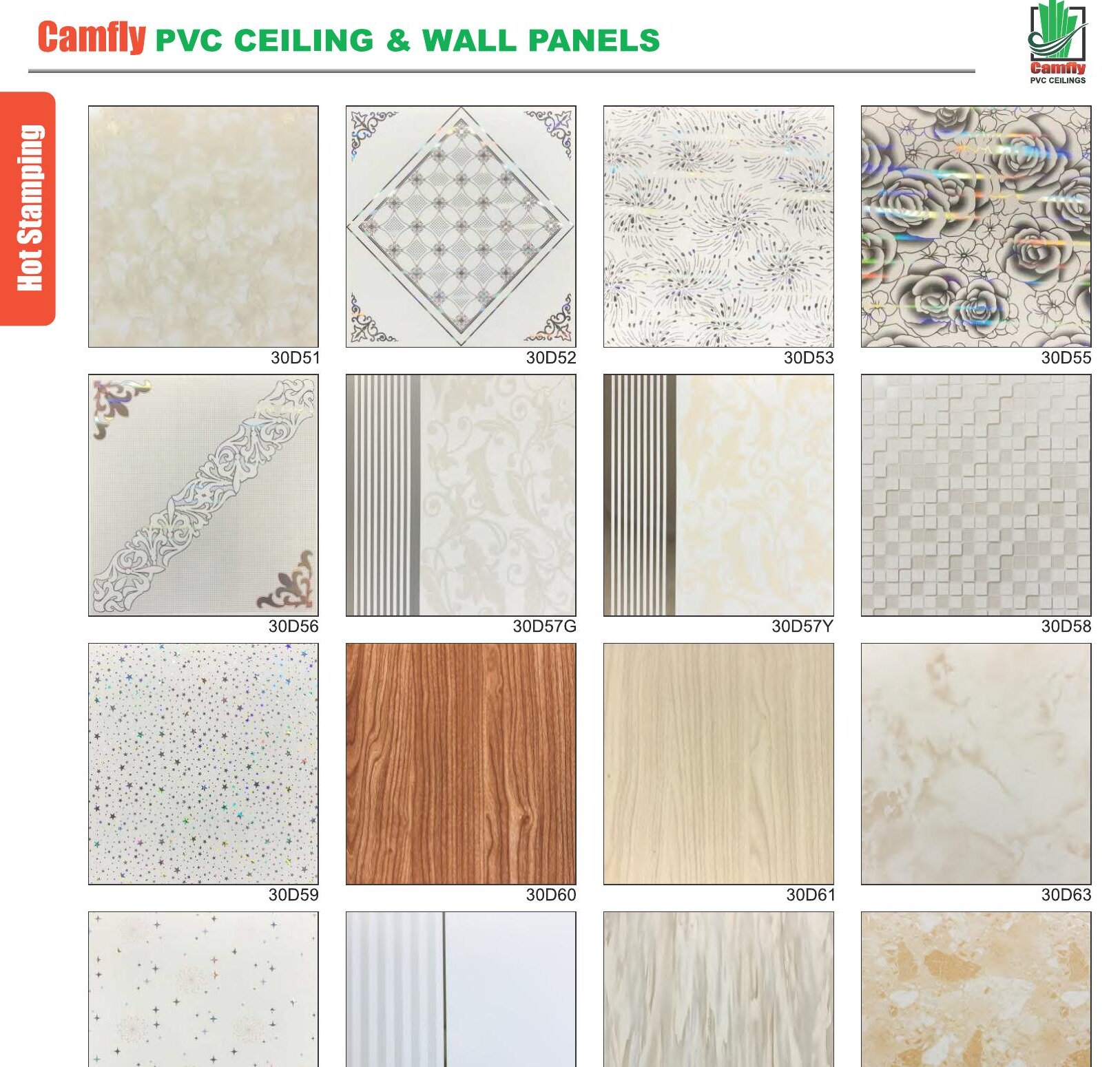 Camfly Range 30D Hot Stamping PVC Ceiling Patterns